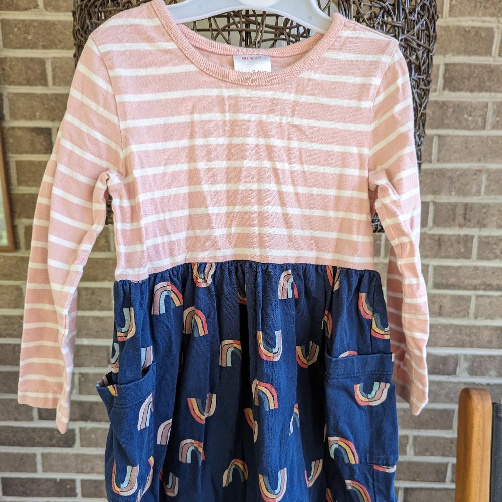 Hanna Andersson Mixie Playdress Pink Navy Rainbows 3T